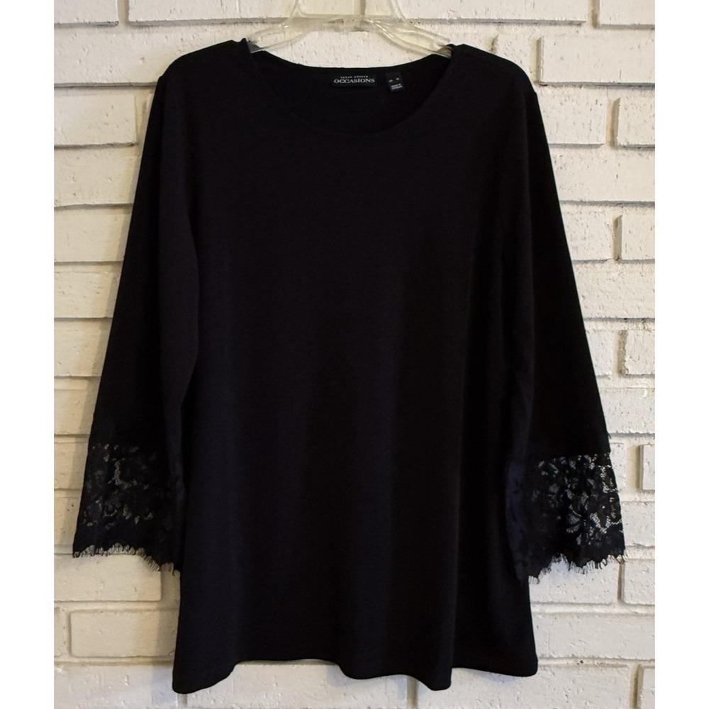 Susan Graver‎ Occasions Reg Liquid Knit Tunic with Lace Details Black Sz. XL